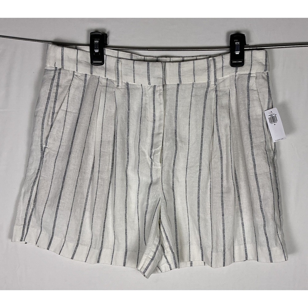 Old Navy Taylor Adjustable Shorts Womens M Striped Linen Blend High Rise New